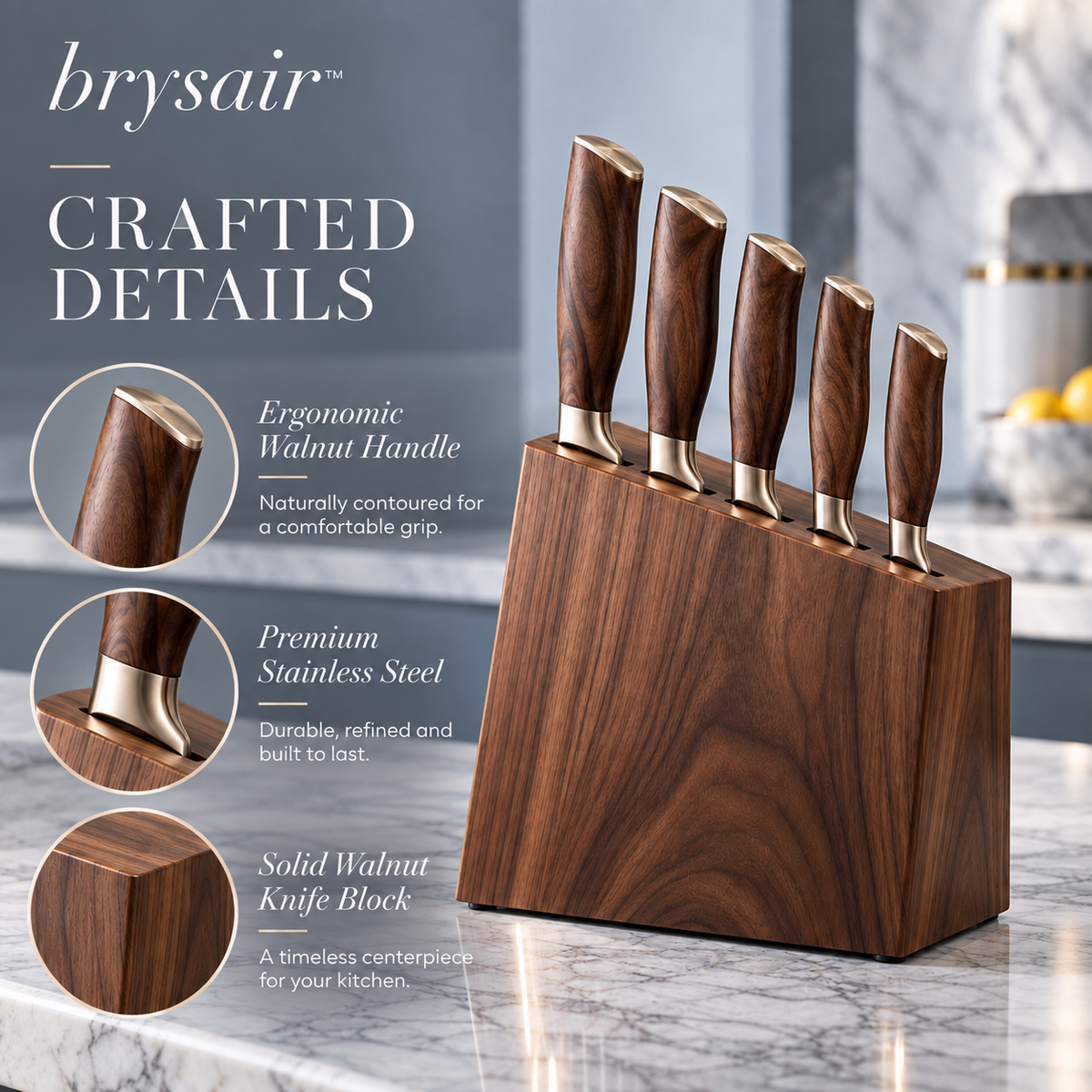 𝒃𝒓𝒚𝒔𝒂𝒊𝒓™ Atelier Walnut Knife Block Set