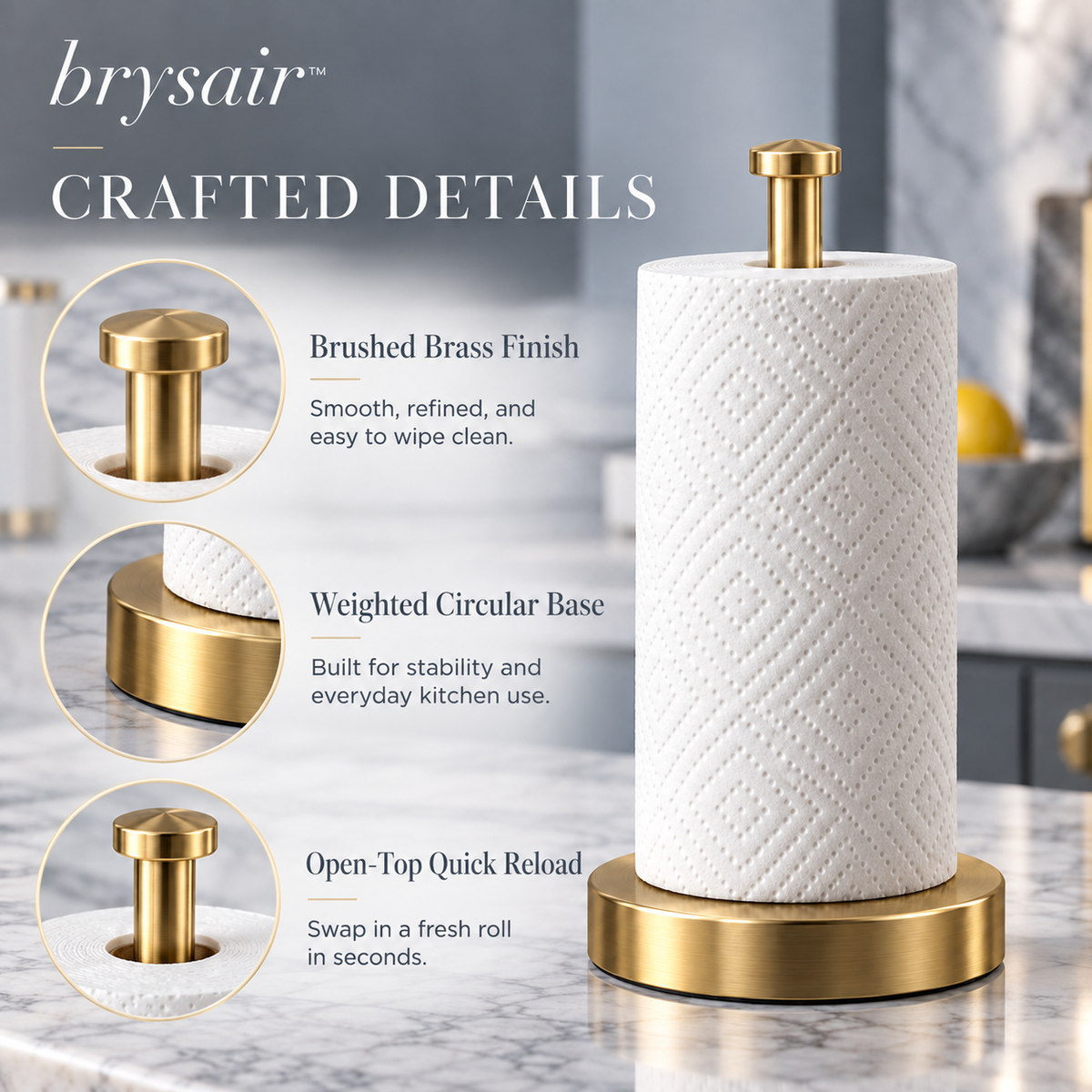 𝒃𝒓𝒚𝒔𝒂𝒊𝒓™ Arden Brass Paper Towel Holder